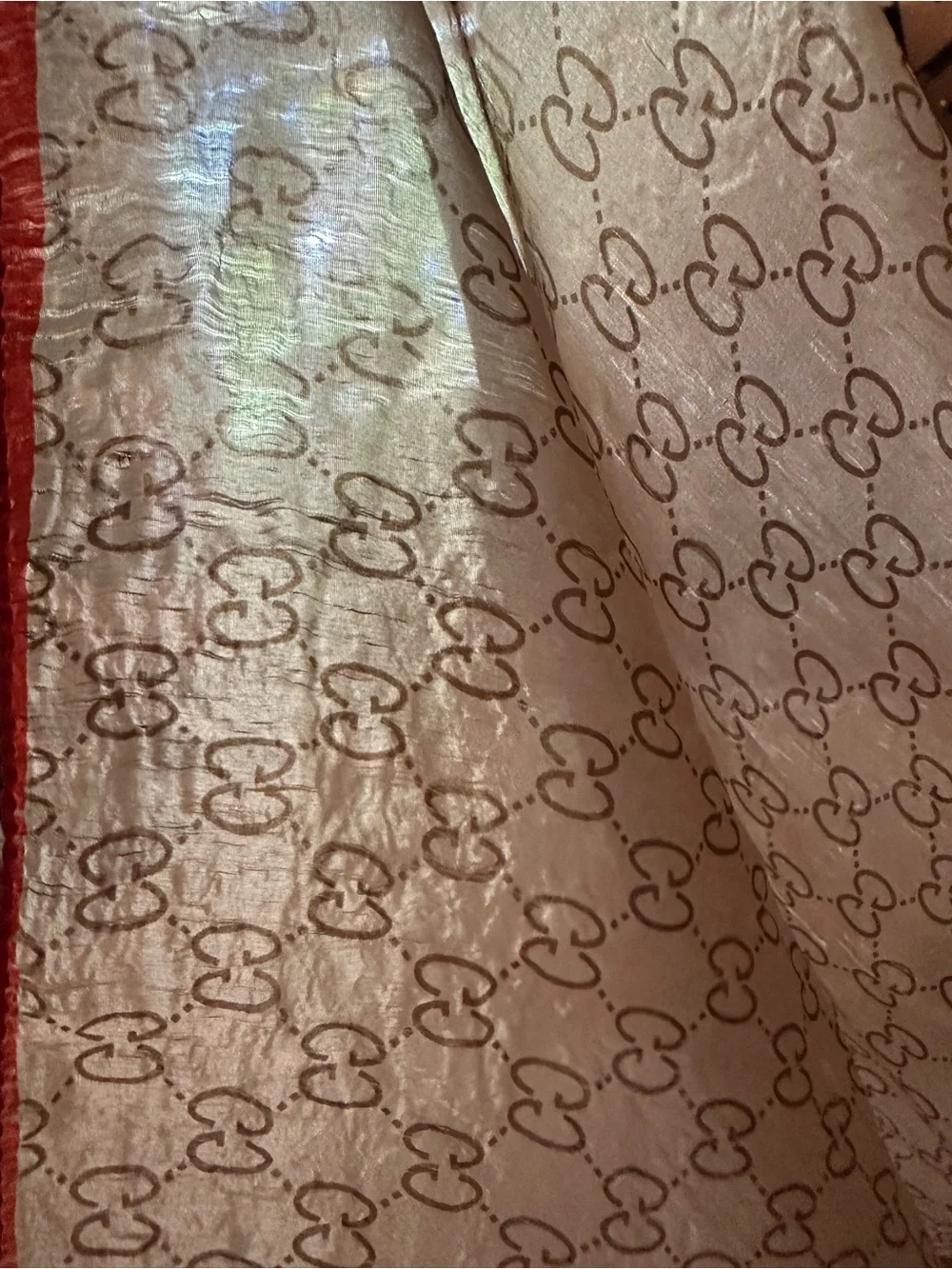 Gucci Beige Monogram Scarf with Red and Green Stripe and Gold Emblem Ophidia - Picture 5 of 5